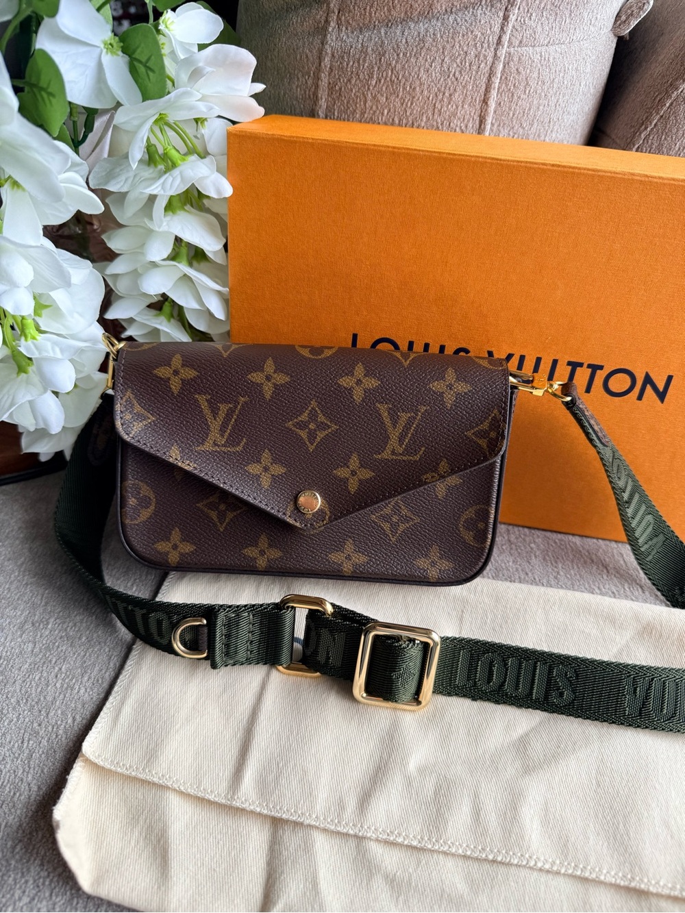 Louis Vuitton Brown Monogram Strap and Go Pochette Crossbody Bag